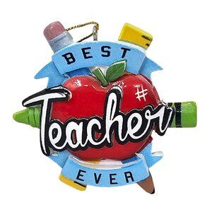 Best Teacher Ever Apple Crayon Pencil Resin Ornament - Christmas Gift